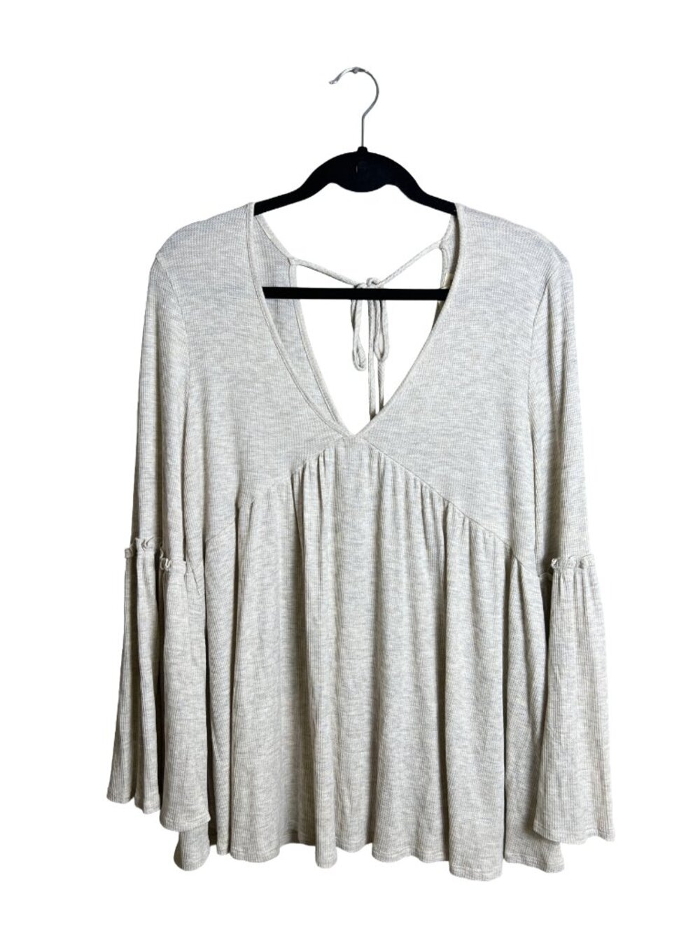 Peach Love California Bell Sleeve Top Oatmeal Boho Large
